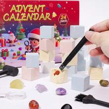 تقويم الميلاد المجيد ل- 24 يوم، يتضمن 24 حجر كريم طبيعي فضفاض، بلورات الجبس، مجموعة جمع المعادن DIY، طقم علمي تعليمي، طقم هدايا عيد الميلاد - صندوق أعمى لعيد الميلاد - مشاهدة 12