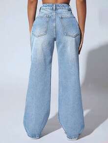 Loose Fit Straight Leg Distressed Casual Jeans For Teenagers Slim Fit Straight Leg Jeans - Light Wash - View 2