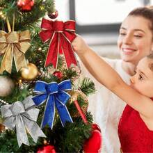 1 Stück glänzende Weihnachtsschleife Dekoration - batteriefrei, geeignet für Weihnachtsbaum und Feiertags-Dekoration, Weihnachten