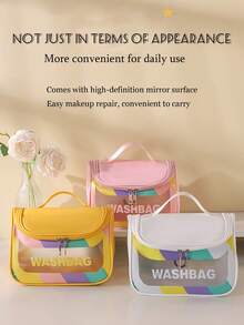 1 pieza Nueva bolsa de maquillaje de lujo minimalista y multicolor transparente con letra, bolsa de cosméticos impermeable de mano para necesidades diarias y viajes, bolsa de aseo grande de capacidad visible con acabado mate grueso para dormitorio, exterior, puede contener cables, cosméticos y otros artículos diarios, esenciales universitarios de otoño, bolsa de viaje de vacaciones, bolsa de viaje para mujeres, organizador de maquillaje