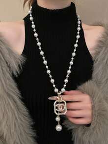 1PC Luxurious Winter Pearl Necklace For Women Long Elegant Tassel Pendant Drop Chain
