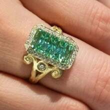 قطعة واحدة خاتم زركونيا نجمة سعودية بلون أخضر نعناعي على شكل وردة جليدية نسائي، مناسب كهدية أو للخطوبة أو للاستخدام اليومي