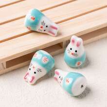 5pcs Cute 15*23mm 3D Rabbit Handpainted Ceramic Beads, Suitable For DIY Bracelet, Necklace, Earrings, Phone Charm, Keychain, Jewelry Making, Loose Beads With Hole - Rabbit - View 15