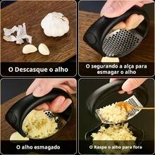 11cm Garlic Potato Vegetable Crusher Stainless Steel Manual Practical Multipurpose Universal Black Handle - Negro y plata - Ver 10