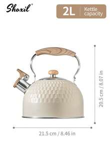 shoxil 1pc 2L Stainless Steel Whistling Kettle, Stainless Steel Tea Pot, Large Capacity Milk Tea Pot With Wooden Grain Handle, Fast Heating, Suitable For Induction Cooktop, Electric Stove And Gas Stove, Auto Whistle Coffee Pot, Home Kitchen - Teapot - View 7