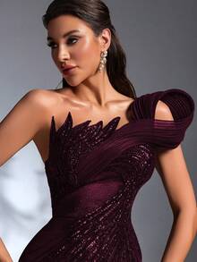 IBTRLY Elegant stretchigt tyg med pärlor och paljettapplikationer, slits, formell kvällsfest, brudklänning, alla hjärtans dag - Rödviolett - Visa 9