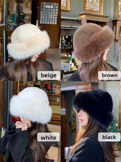 1pc Women's Fluffy Winter Bucket Hat, Fashionable Thick Warm Winter Hat, Windproof And Warm Ear Protection Bucket Hat, Suitable For Women, Warm, Fashionable And Cute, Suitable For Autumn/Winter Outfits, Can Be Paired With Wool Coats