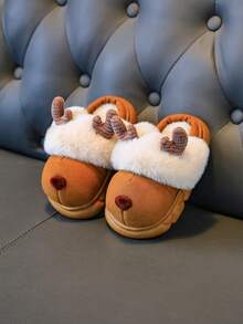儿童卡通可爱小鹿拖鞋，男童/女童秋冬家居服，幼儿保暖鞋 - 咖啡棕 - 查看 2