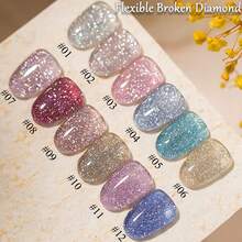 MISS SHAKA 10ml Summer Autumn Nails Flashing Pink Blue Brown Orange Broken Diamond Gel Nail Polish Halloween Nails Super Bright Reflective Gentle Fairy Colour Nail Salon Nail Art Nail Supplies