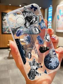 1pc Fashionable Leopard & Giraffe Slogan Patchwork Pattern Full Coverage Transparent Anti-Fingerprint TPU Soft Phone Case Compatible With IPhone 16 ProMax/16/16 Pro/16 Plus/11/15/15 Pro/15 ProMax/12/13/14 ProMax/XS/XR/11 Pro/11 ProMax/12 Pro/12 ProMax/13 Pro/13 ProMax/7 Plus/14 Pro/14 ProMax/14 Plus/7 Plus/8 Plus/8/SE2/12 Mini/13 Mini, Anti-Yellowing - Multicolor - View 3