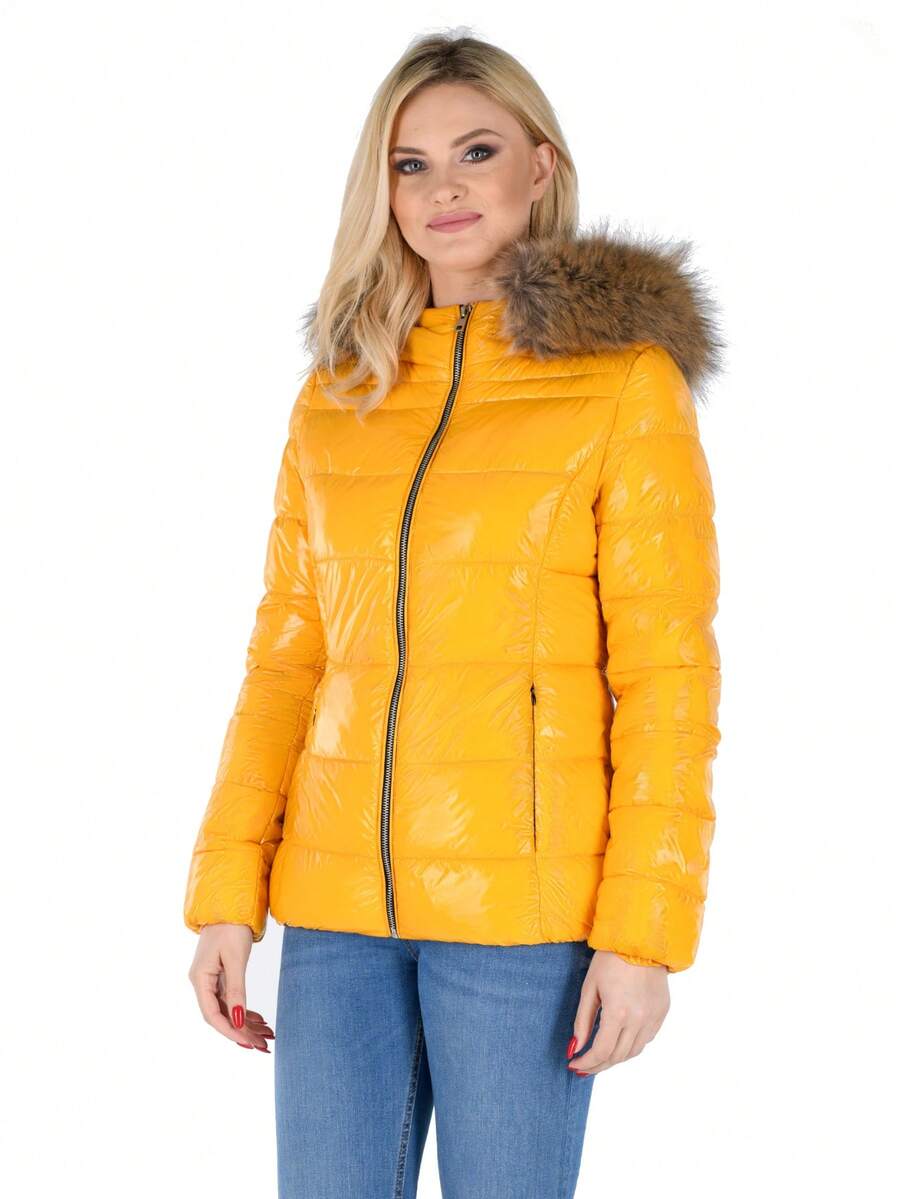 Women's Puffer Jacket Quilted Lightweight Padding Hood Packable Bubble Coat - Yellow - View 1