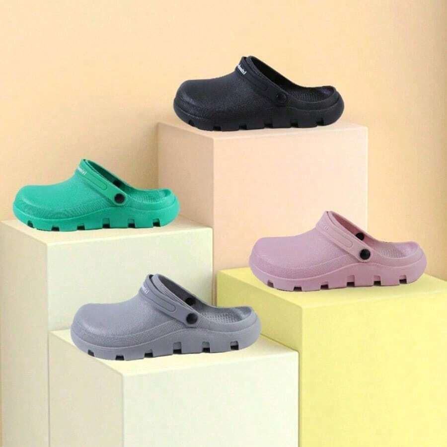 Comfortable Non-Slip Durable Deodorant Kitchen Shoes Monochrome Waterproof Oil-Proof Chef Shoes Indoor Casual Soft-Soled Slippers With Headgear Male And Female Alphabet Function Shoes Couple Beach Bag Head Sandals Black Gray Pink - Black - View 1