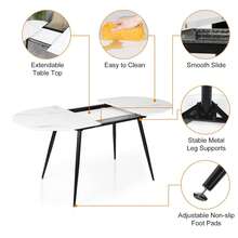 Dining Table And Chairs Set 6, Extendable Table With 6 Faux Leather Chairs For Dining Room, Kitchen, 6 Seater Room Set - White Marble Table + 6 White PU Chairs - 查看 6