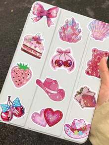 50pcs Magenta Girl Sticker Aesthetic Cartoon Decals For Waterbottle Laptop Luggage Guitar Scrapbook Journaling Phone Sticker - Hot Pink - View 7