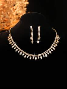 5 件套奢华水钻镶嵌项链、耳环、手链和戒指套装，适合女性日常通勤、婚礼、派对、节日礼物 - 精緻百搭項鍊套裝 - 查看 16