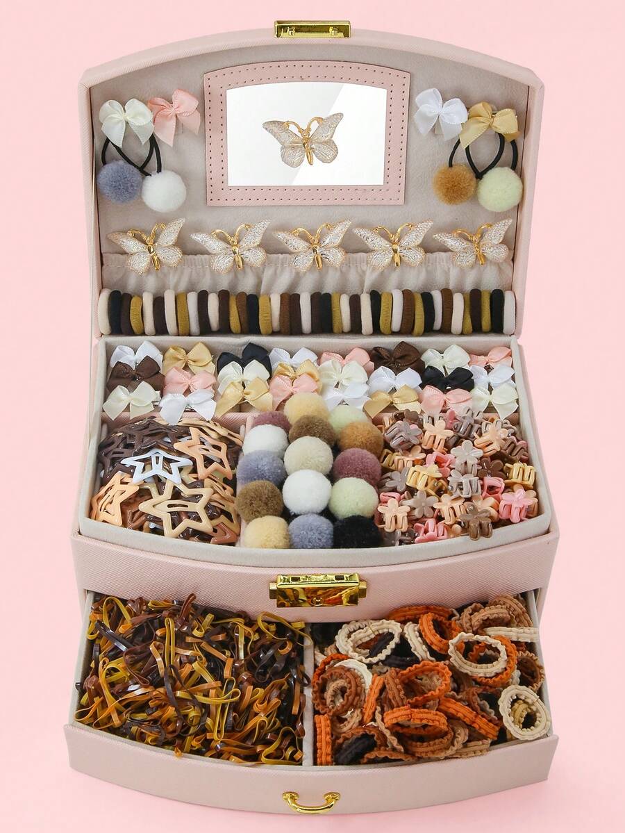 496pcs/Set Girls' Khaki Fabric Bow Hair Clips, High Elastic Durable Non-Damaging Hair Ties, Hair Bands, Small Hair Clips, Simple Versatile BB Clips, Suitable For Daily Use - Multicolor - View 1