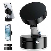 Foldable Vacuum Magnetic Car Phone Holder, Black And White, 360° Rotating Suction Cup, Magnetic Car Phone Holder, Compatible With Smartphones And Car Models Compatible With IPhone, Android Phone, Gift For Birthday, Family, Friends Phone Stand Phone Accessories