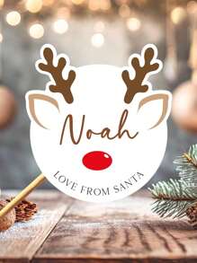 Personalisierte Weihnachts-Aufkleber-Geschenkanhänger - Größen: 40x40/50x50/70x70mm - mit Motiven von Weihnachtsmann, Rentier, Weihnachtsbaum - runde Namens-Geschenkanhänger - festliche Weihnachts-Tags