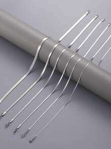 1 件极简主义钛钢蛇骨链项链，男女通用休闲/日常佩戴，嘻哈简约风格不锈钢扁平蛇骨链项链，4 毫米宽 - 銀色 - 查看 3