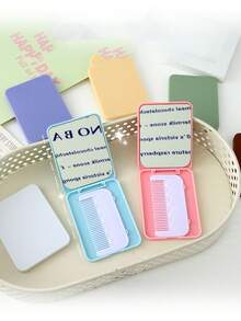 1pc Makeup Mirror, Student Dorm Touch-Up Mirror, Travel Portable Folding Small Mirror, Mini Pocket Mirror + Comb - Multicolor - View 8