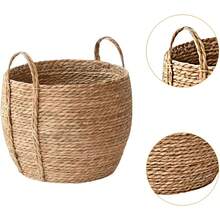 Versatile cestino portavasi in rattan e paglia intrecciata per piante, adatto per soggiorno, balcone, giardino, decorazione, leggero e con manico, per uso interno ed esterno