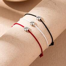1pc Elegant Bohemian Style Adjustable Red Cord Bracelet With Four-Leaf Clover Pendant - Suitable For Casual Wear And Gift Giving - Red - View 5