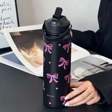 HILAKE Bottiglia d'acqua isolata in acciaio inossidabile da 800ml con stampa a fiocco - Tazza da caffè riutilizzabile con manico portatile e cannuccia pieghevole - Regalo perfetto per vacanze, amici, sorelle, fidanzate e colleghi - Ideale per mantenere le bevande calde o fredde - Multicolore - Visualizzare 8