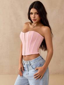 Áo corset Yuwenier Y2K phong cách đường phố với thiết kế khoét lưng và dây buộc phía trước, phù hợp cho các lễ hội âm nhạc và đám cưới. - Hồng - Xem 5