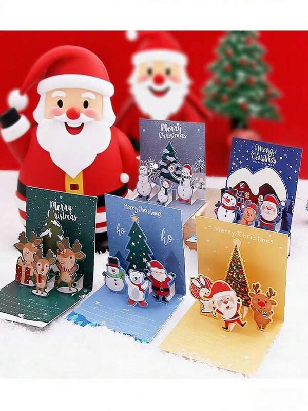 1pc Christmas Elegant 3D Greeting Card Set, Blessing, Thank You, Holiday Postcard, Creative Christmas Eve Message Card, Foldable Card Set For Party, New Year Invitation Card, Christmas Card