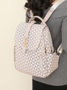 Mochila de gran capacidad con patrón de rombos para mujer, bolso de viaje con diseño de solapa, mochila escolar, bolso de mamá