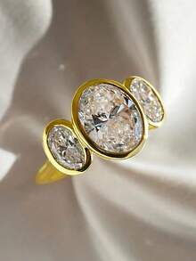 1pc Minimalist Goose Egg Cubic Zirconia 18K Gold Plated Retro Style Fashion Ring For Women - 金色 - 查看 6