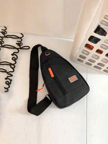 1入組基本款斜挎包運動尼龍信封腰包，帶多個口袋隔層，可調節肩帶的單肩袋/髖包拉鍊週末隨身包，適用於男孩/青少年男孩/大學生的戶外/郊游/旅行/體育場 - 黑色 - 查看 5
