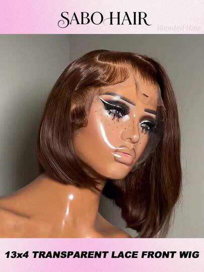 باروكة شعر برازيلي عذراء مخلوط كثافة 180٪ ، 14 بوصة ، 13x6 ، 13x4 ، لون بني شوكولاتة رقم 4 ، شعر مستقيم قصير بوب ، حافة دانتيل ، 5x5 ، جاهزة للارتداء بدون غراء ، طول 30 بوصة ، مناسبة للمبتدئات