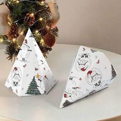 10 Stück Weihnachtsbaum-förmige Süßigkeitenboxen - 6-seitige faltbare Geschenkboxen mit festlichen Designs (Schneemänner, Rentiere, Sterne) - strapazierfähige Papier-Partyfavors für Weihnachtsnaschereien, Zuckerstangen & kleine Geschenke - süße turmförmige Verpackung für Weihnachtsdekoration, Weihnachtsschokolade, saisonale Dekoration, Schneemann Design, Weihnachtsdekoration Zuhause, Weihnachtspyjamas, Weihnachtsgeschenke, Weihnachtsdekoration