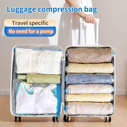 4pcs Transparent Blue Vacuum Compression Storage Bags For Clothes, Bedding, Down Jackets, Underwear, Travel