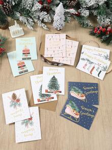 24 Piezas Juego de Tarjetas de Felicitación Navideñas Pequeñas, Incluyendo 12 Tarjetas de Nota y 12 Sobres, Tarjeta de Feliz Navidad con Diseños de Regalo, Árbol de Navidad, Piña, Calcetín Navideño y Trineo, Favores para Fiesta de Navidad, Regalos de Navidad, Suministros para Fiesta de Navidad, Decoraciones Navideñas para el Hogar, Decoraciones de Año Nuevo, Decoraciones de Invierno, Regalos de Navidad Ideales para Amigos y Familia - Multicolor - Ver 4