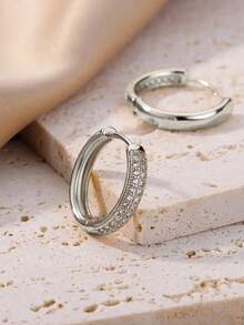 1 对奢华方晶锆石多边形环形耳环女士金色不锈钢几何耳环派对婚礼珠宝礼物