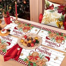 1/4/6 pezzi Tovagliette natalizie, a righe grigie e bianche con bordo nero e rosso, con 2 simpatici disegni di omini di pan di zenzero, adatte per decorare la tavola di feste, festa, cene, cucina e casa, decorazioni natalizie, ristoranti, centrotavola, autunno, in poliestere, adatte per uso quotidiano, feste, compleanni, matrimoni, cene
