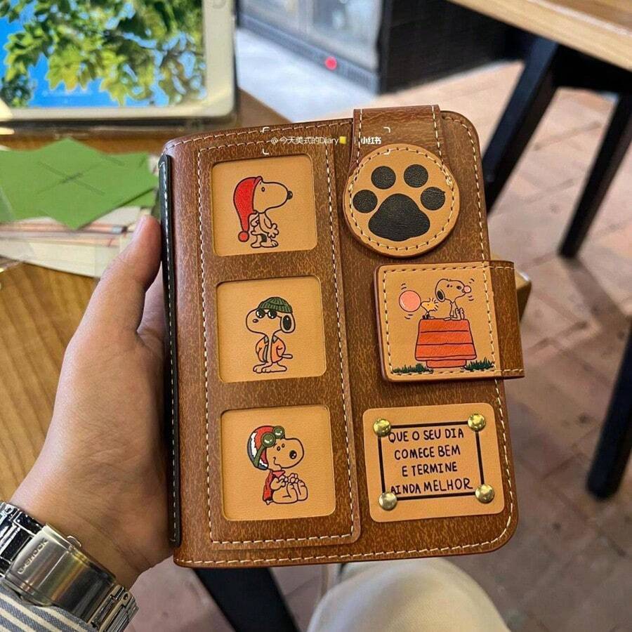 1 Sổ tay thủ công A7 hình Snoopy, Sổ tay rời có thể tháo rời, Sổ tay da cầm tay dễ thương, Nhật ký [Bao gồm 100 lõi giấy trắng] - Kiểu dáng ngẫu nhiên - Nhiều màu - Xem 1