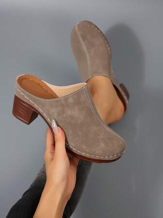 欧美风时尚女鞋！粗跟穆勒鞋，高品质缝线细节，舒适粗跟，行走稳固，适合日常出行、咖啡馆约会