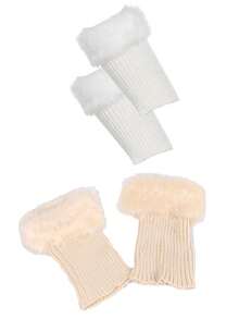 1 Paio di Scaldamuscoli Caldi da Donna, Scaldamuscoli Corti Imbottiti e Lavorati a Maglia Rigati per Autunno/Inverno, Scaldamuscoli Corti con Bordo Soffice di Colore Unito