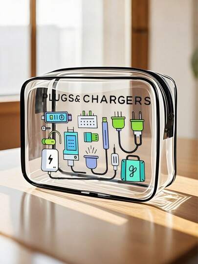 Large Capacity High Quality PVC Travel Organizer Pouch With Zipper Closure - Lightweight Fade-Resistant Makeup & Toiletry Bag For Women & Girls, TSA-Approved Portable Cosmetic Case, Easy Wipe-Clean Design, Techsavvy Organizer | Modern Aesthetic | Fade Resistant Material Travel Essentials Holiday Vacation Bag For School Makeup Bag Cruise Essentials Wash Bag For Travel For Bathroom