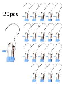 20个/10个/1个不锈钢衣夹，便携式裤夹，带挂钩阳台洗衣夹，适合收纳男女衣物、袜子、毛巾、帽子、围巾，四季皆宜，适合日常居家、卧室整理、旅行度假、房间浴室收纳/厨房/储物/浴室 - 彩色 - 查看 18