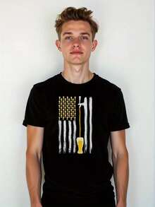 Flag Of 3, Fashion T- Shirt, Graphic, Affordable T- Shirt, Casual T-Shirt Graphic Tees, Graphic Tees, 100 Percent Cotton Shirts, Black Street Graphic Tees, Men's T-Shirt, Funny Graphic Vintage T Shirts, S-XXXL - 黑色-2 - 查看 3