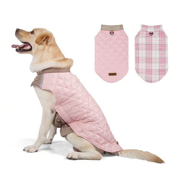 1 pezzo Gilet reversibile riflettente a quadri per cani, adatto per autunno/inverno, protezione calda per la pancia, fibbia per guinzaglio, adatto per varie razze di cani