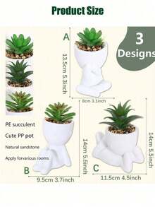 1 peça/3 peças Suculenta Artificial, Suculenta Pequena Individual em Vaso, Três Formatos para Escolher, Vaso Branco, Formato Cartoon, Material PP, Material PE, Verde, Decoração de Mesa, Decoração Doméstica, Decoração de Jardim, Escola, Dormitório, Decoração de Escritório