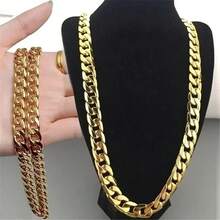 Classic High-Quality Smooth Chain 925 Sterling Silver Plated Necklace, Women's Choker, Gold Thick Chain, Retro Punk Style, Gift For Men - Gold - View 14