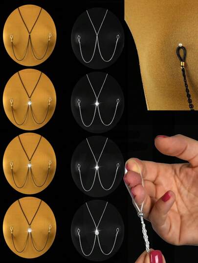 Nipple Jewelry Chain Non Piercing - Fake Nipple Piercing With CZ Dangle For Women, Sexy Chain Necklace To Nipple - Sexy Body Chain