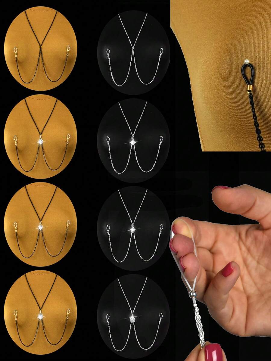 Nipple Jewelry Chain Non Piercing - Fake Nipple Piercing With CZ Dangle For Women, Sexy Chain Necklace To Nipple - Sexy Body Chain