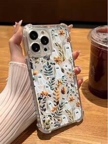 1 pieza Nuevo estuche protector transparente de TPU a prueba de caídas con diseño de fantasma compatible con Apple Series, Series, 17, 16 Plus, 16 Pro Max, 16 Pro/11, 15 Pro Max, 14 Pro Max, Galaxy, SAM, Realme C15, Infinix Hot30i, K60 Ultra para Halloween